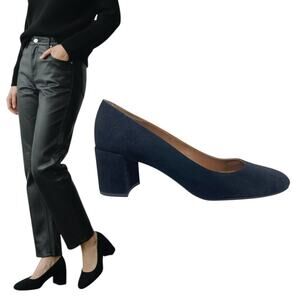 Margaux The Heel Pump in Black Suede Round Toe Block Heel Size 40M/ 9.5